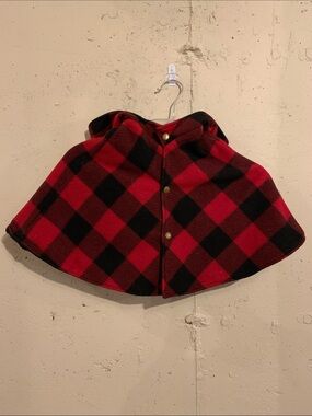 Kids Hooded Buffalo Plaid Cape in Red and Black